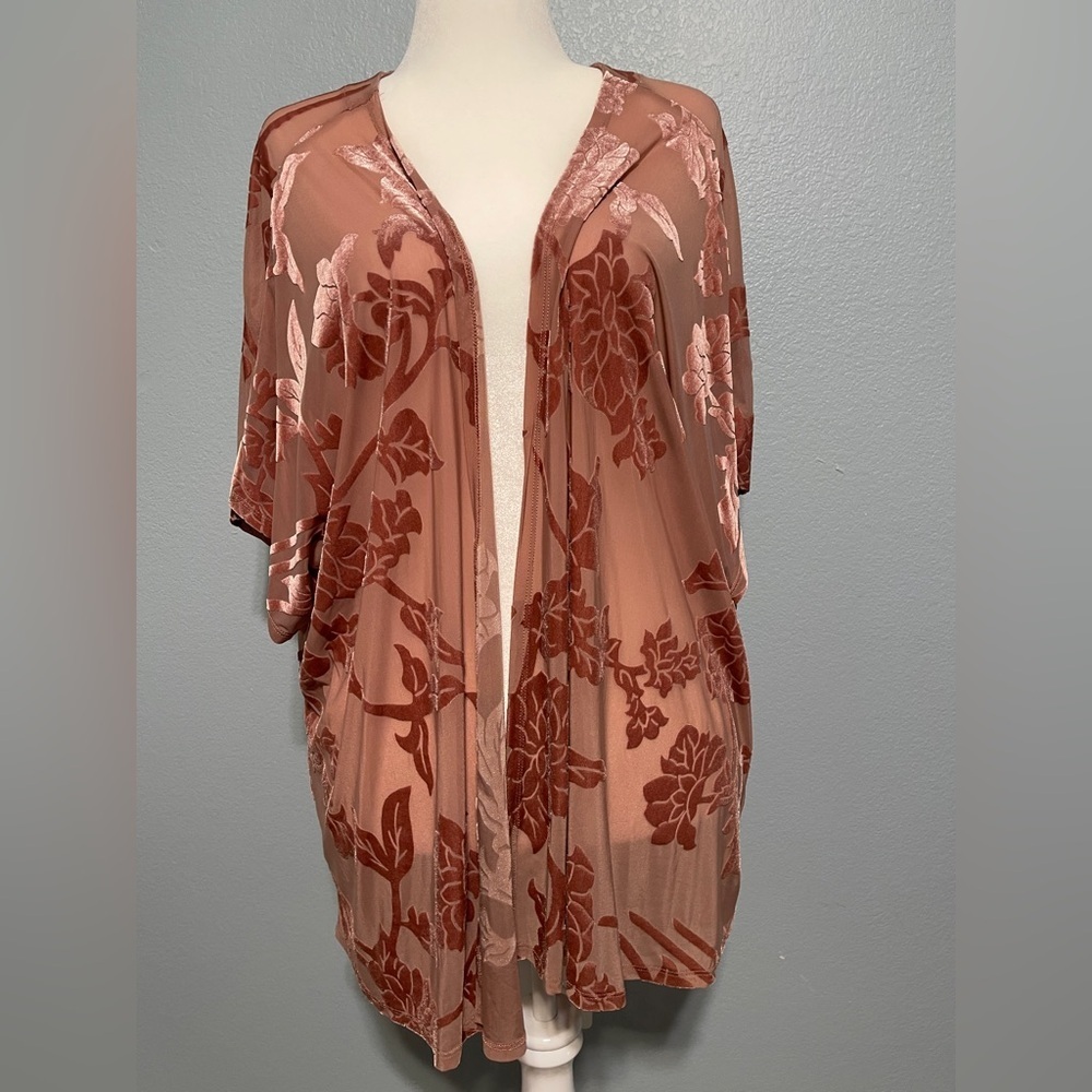 Torrid Rose Pink Velvet Burnout Sheer Kimono Duster Whimsigoth Goth Size 2